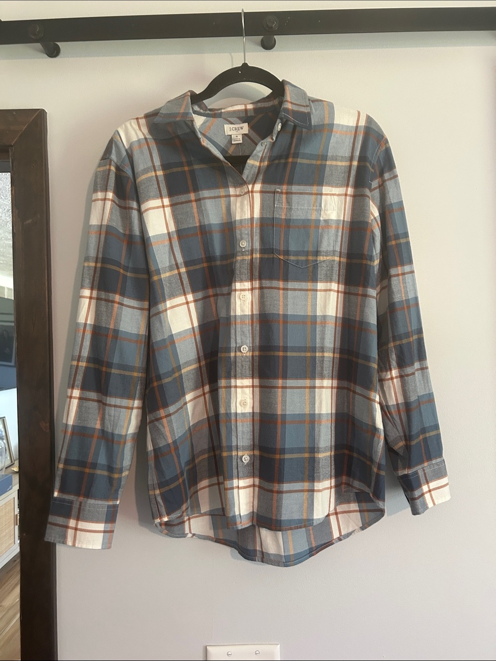 J. Crew Women’s Blue and Cream Plaid Flannel Shirt